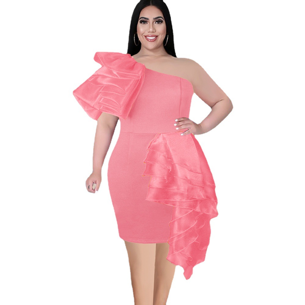 Damenbekleidung Sexy schulterfreies durchsichtiges Organza-Partykleid mit hoher Taille und Hüftrock in Übergröße_voghion.com