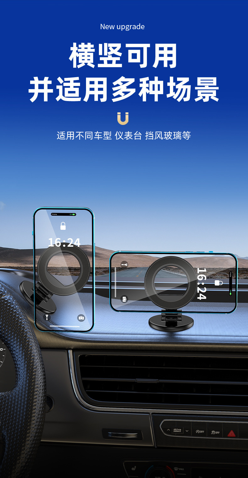 2025 Car Mobile Phone Holder Foldableing Magnetic Navigation Dashboard Car Strong Magnetic Center Console Rotating Holder