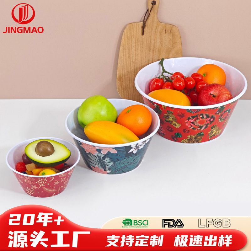 Customized Plastic Three-Piece Set with In-Mold Salad Bowls, Fully Printed for Home Use, Hotel and Restaurant Commercial Use, Christmas Promotional Soup Bowls
