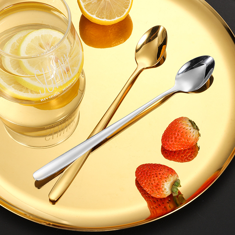 Cuchara de café de mango largo de estilo coreano cuchara de postre taza con cucharas de condimentos leche batida barra de acero inoxidable
