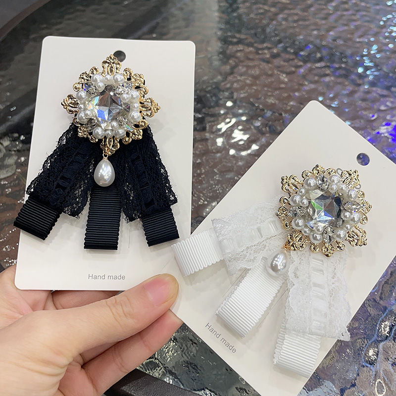 Korean style Chanel style elegant high-end bow brooch alloy Pearl tassel lace sweater shirt autumn and winter pin