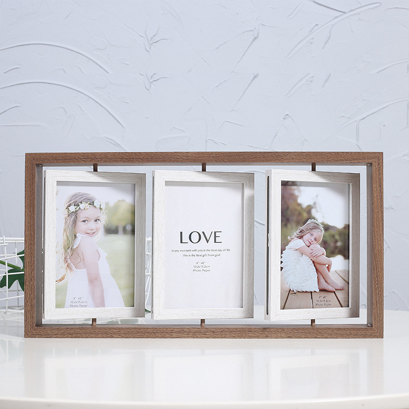 Creative Nordic style 6 inch double-sided wooden rotating photo frame setting table conjoined photo frame multiple combination photo frames