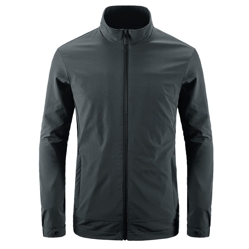 28819 # Solid Color Spring and Autumn Jacket Men's Casual Loose Large Size Elastic Sports Stand Collar Jacket Factory Direct Supply 28819 # Solid Color Spring and Autumn Jacket Men's Casual Loose Large Size Elastic Sports Stand Collar Jacket Factory Direct Supply