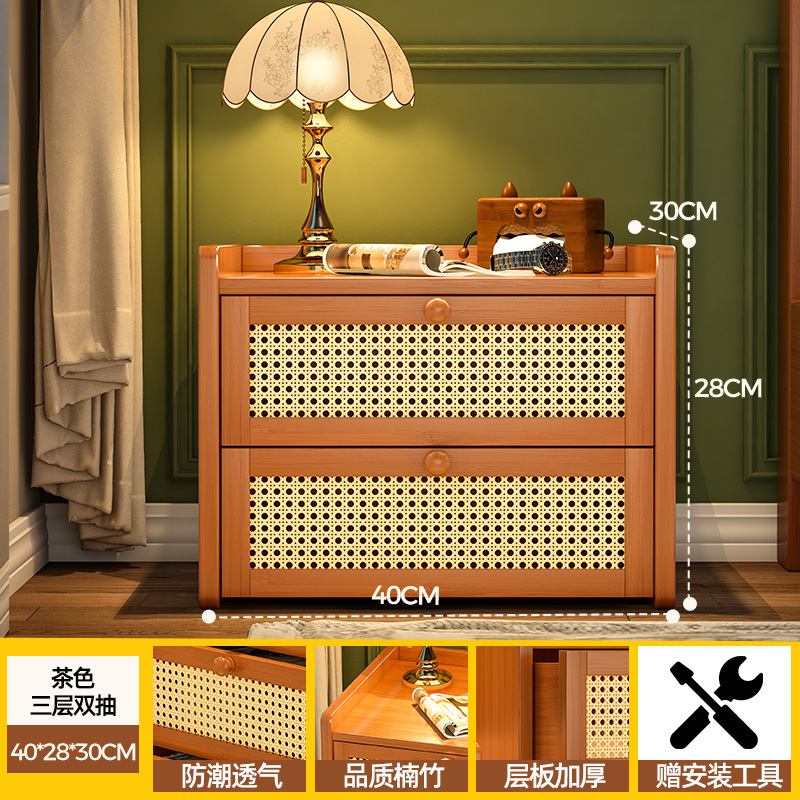 Mesa de noche creativa de ratán tejida, sala de estar doméstica simple, sofá, mesa lateral, estante, dormitorio, mesita de noche, cajón, armario de almacenamiento