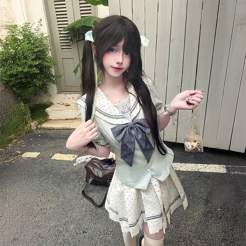 jk【天使兔】原创正版短袖收腰水手服制服套装日系校供裙子