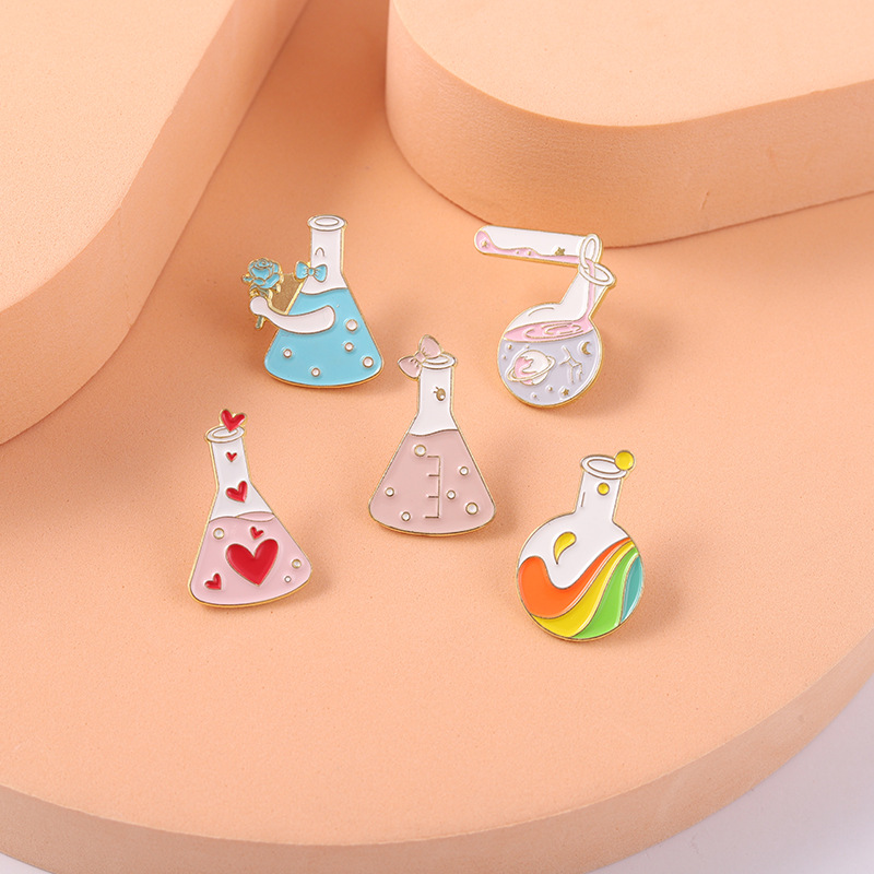 New Creative Cartoon Chemical Equipment Love Rainbow Test Tube Bottle Series Shape Dripping Brooch Bag Badge display picture 11