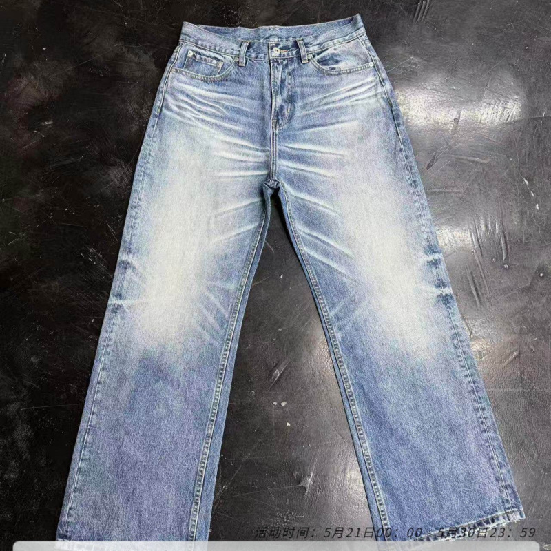 Newdecay X Tbr Collaboration 02 Battle Bull King Snowflake Pattern Light Blue Washed Vintage Straight-Leg Jeans Wholesale Newdecay X Tbr Collaboration 02 Battle Bull King Snowflake Pattern Light Blue Washed Vintage Straight-Leg Jeans Wholesale