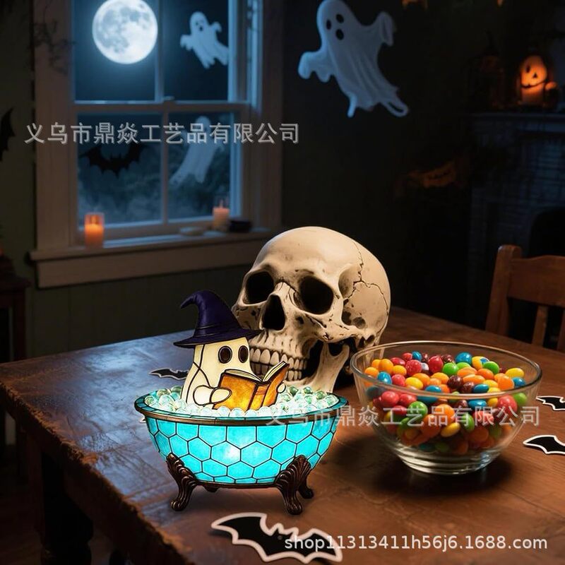 跨境热卖创意万圣节幽灵台灯浴缸看书幽灵场景氛围泡泡小夜灯摆件|undefined