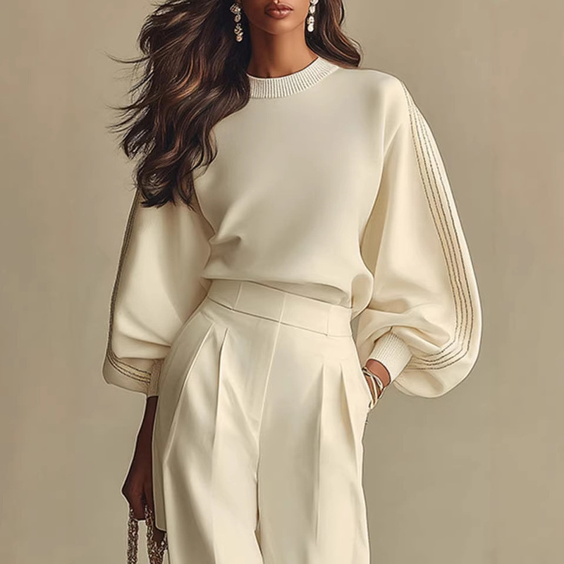 2026 Cross-Border European and American Spring and Autumn New Versatile Pullover Top Foreign Trade Long-Sleeve Round-Neck Sweatshirt Set