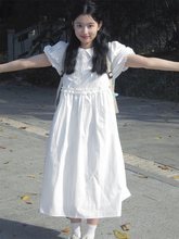 学院风白色连衣裙2024夏季新款宽松小个子初恋甜美显瘦中长款裙子