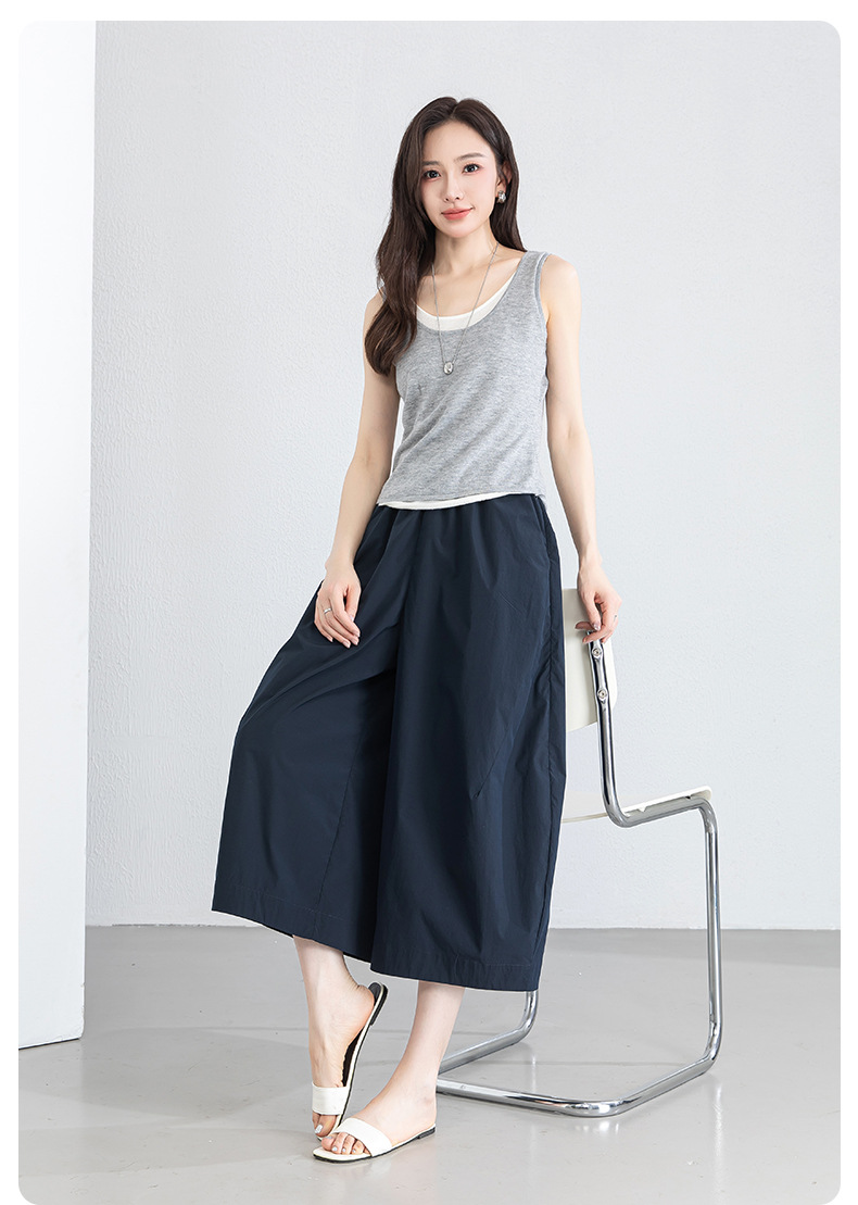Quần culottes nữ ống rộng cạp thun chống nắng mùa hè dáng suông che mông đùi — màu xanh navy chi tiết 23