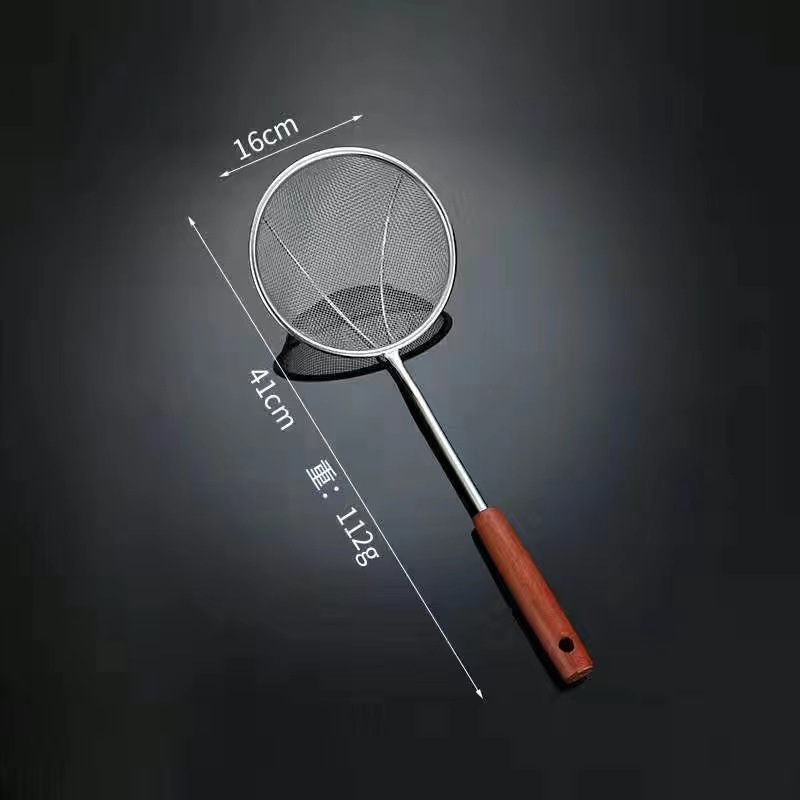 Colador de acero inoxidable, mango de madera, olla caliente doméstica, cuchara de fideos, filtro de freír de cocina, fuga de malla, colador grande, aceite de filtro