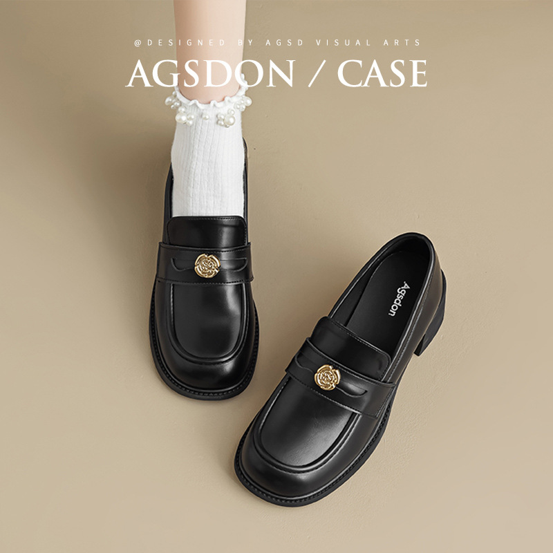 Augu Lion-Teng grueso zapatos Lefour para mujeres 2025 nuevo verano de viaje con un zapato de tacones altos zapatos de cuero negros británicos