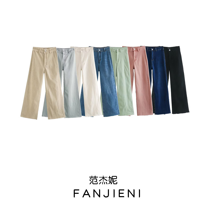 ZR foreign trade wholesale European and American style women's French navy style straight high waist jeans 1934 241 802