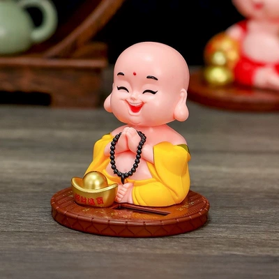 Solar Maitreya Buddha Ornaments Shake Head Doll Car Solar Laughing Buddha Swinging Buddha Ornaments Office Ornaments (Car ornaments) - solar-laughing-buddha-yellow