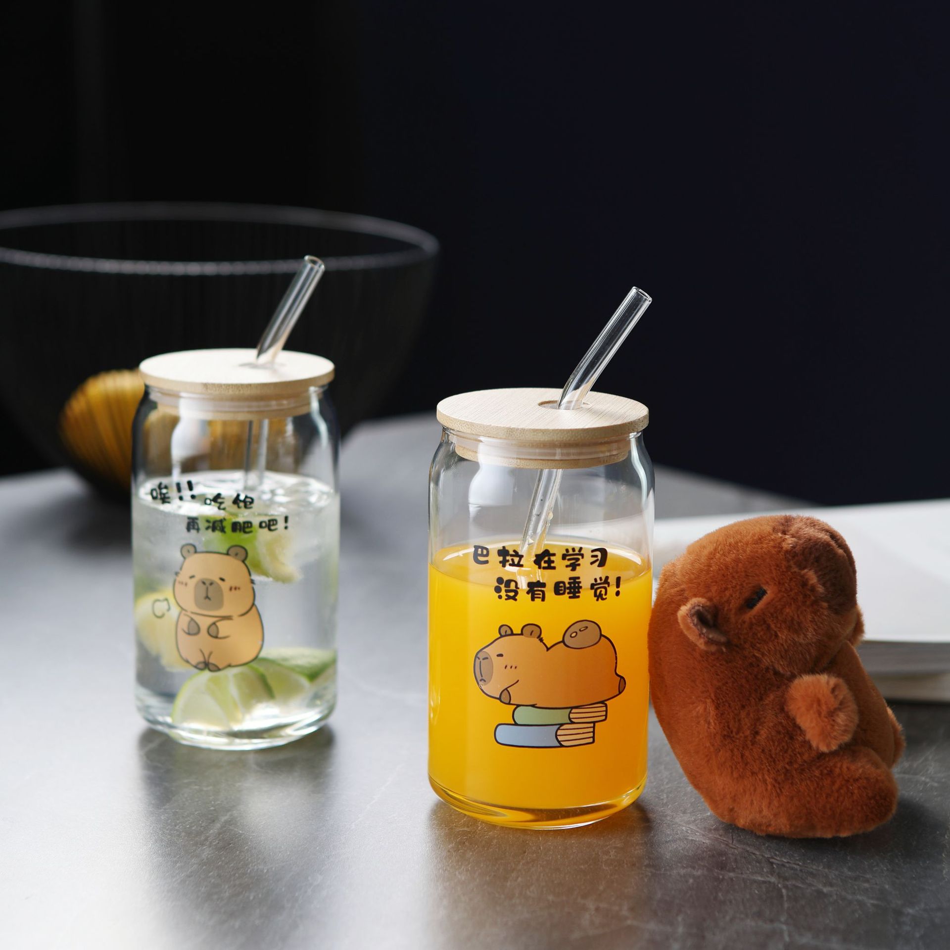 Capibara impresión de alta borona latas de vidrio taza de cola taza de jugo de fruta bebida taza de agua logotipo al por mayor