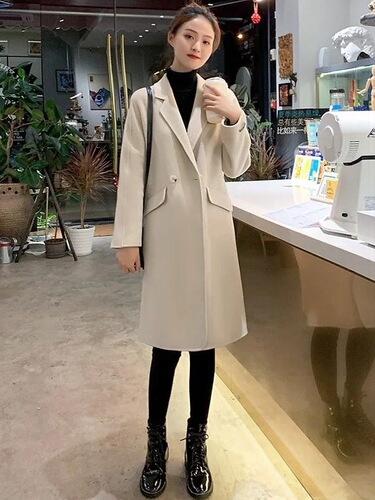 New woolen coat for women, mid-length, trendy Korean-style loose camel-colored wool coat for autumn and winter—fashionable.