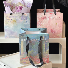 新しい油絵風手提げ袋正方形生花袋花花束プレゼント手提げ袋花束袋
