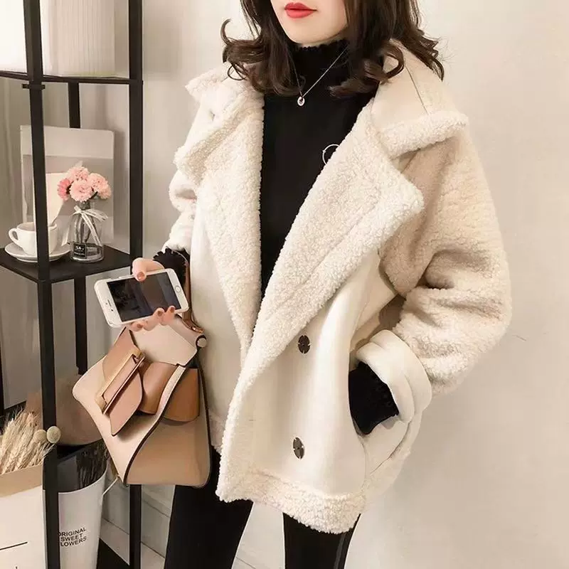 羊羔毛外套女秋冬季2024新款颗粒羊羔绒加厚皮毛一体小个子机车服