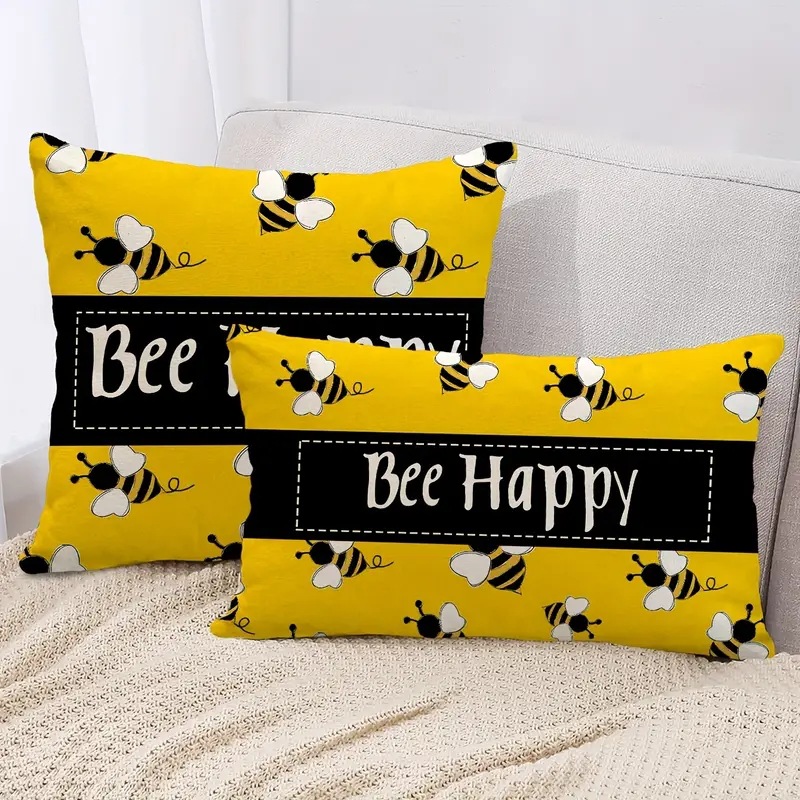 2024 explosión transfronteriza adorable patrón de abeja abraza almohada de impresión de lino Amazon mesa de sala de estar bandera dormitorio image 1