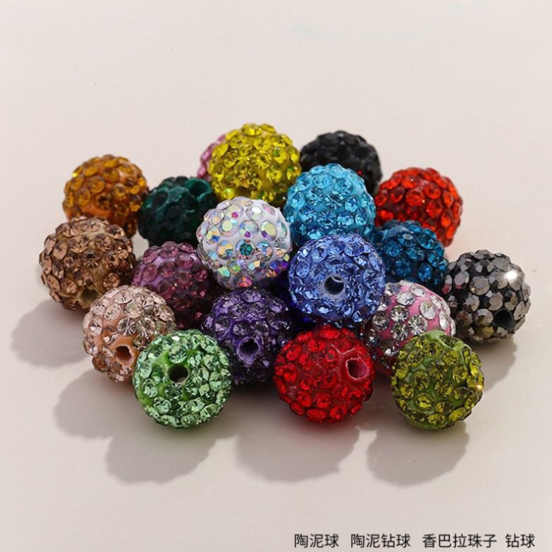 高品质半孔满钻陶泥钻球6排水钻彩色软陶球DIY项链散珠陶泥钻球