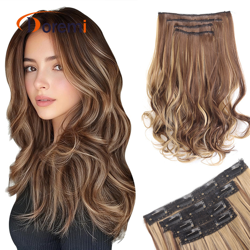 Cross-Border Women's Synthetic Hair Extensions, Fashionable Dyed Curly Hair Set of 4 Pieces, 120g 35cm