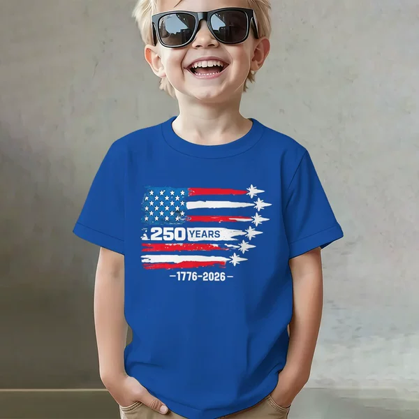 Cross-Border Usa Independence Day 250Th Anniversary Trendy Children's Tops Hot-Selling Printed Round-Neck T-Shirt Comfortable Casual Short-Sleeve