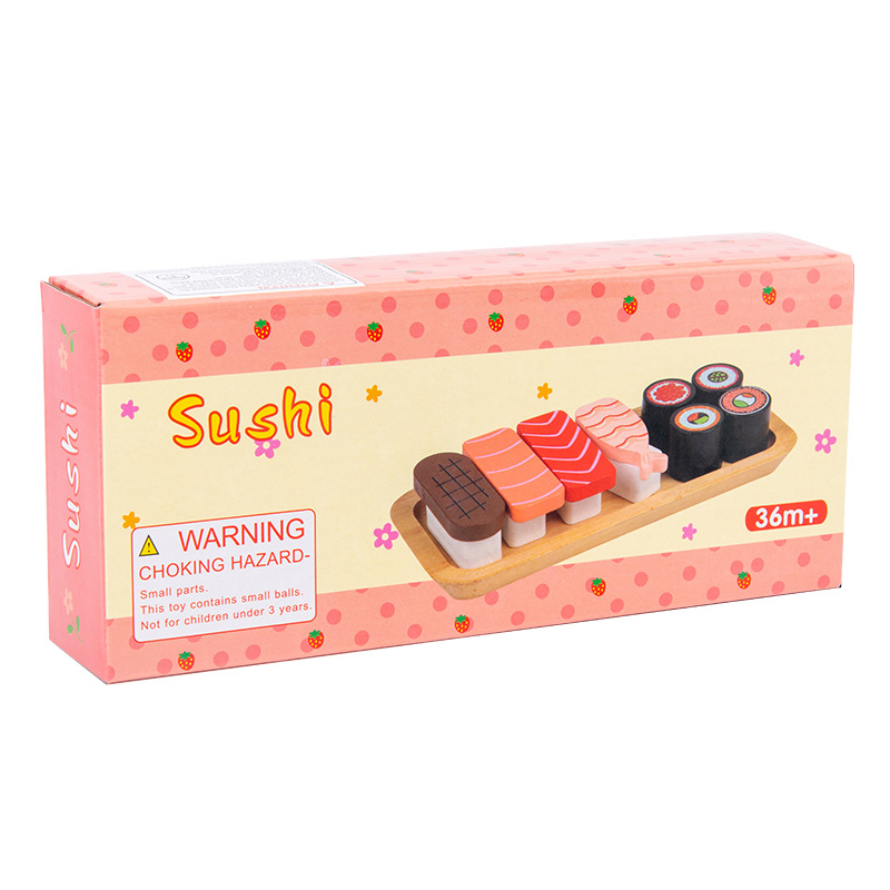 Traje de sushi de simulación de madera para niños pequeños, cocina japonesa, comida cognitiva, juguetes de cocina al por mayor