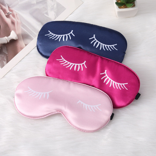 Double-sided silk eye mask printed eyelashes relieve fatigue nap travel home sleep eye mask simple satin 