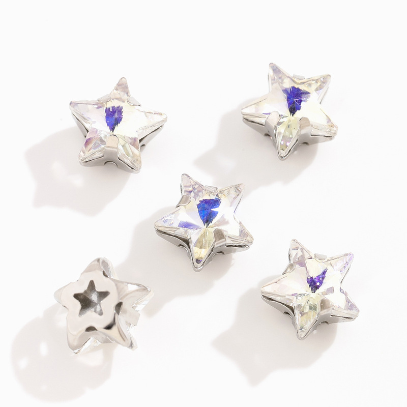 手縫い五芒星爪ドリルガラスクリスタル手縫いドリル DIY ファンタジー爪ドリル素材ホワイト K 穴付きドリルアクセサリー|undefined