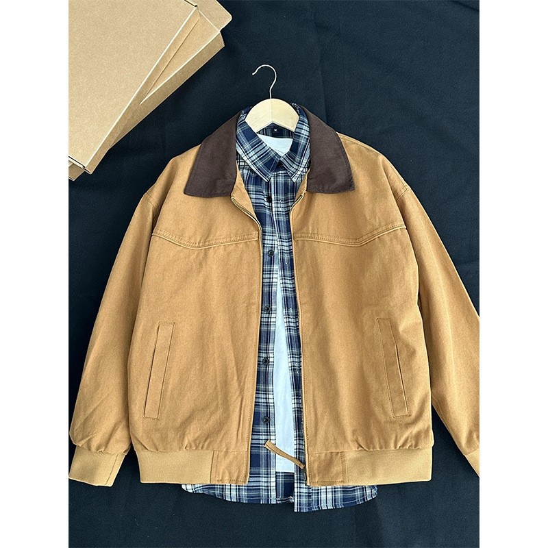 Chaqueta de herramientas 2025 primavera nueva chaqueta casual estilo pareja contraste color chaqueta de todo fósforo chaqueta estilo Hong Kong para hombres