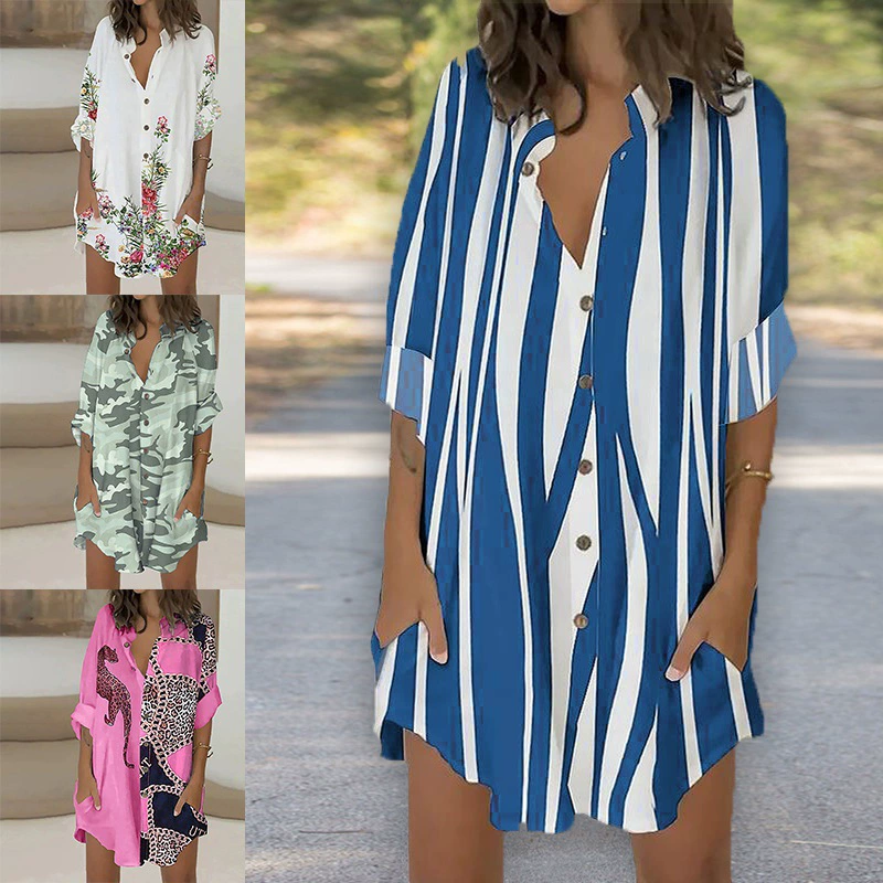 Весна 2023 Amazon Independent Station Европейский и американский женский модный Кардиган с длинным рукавом и принтом, однобортная Свободная рубашка