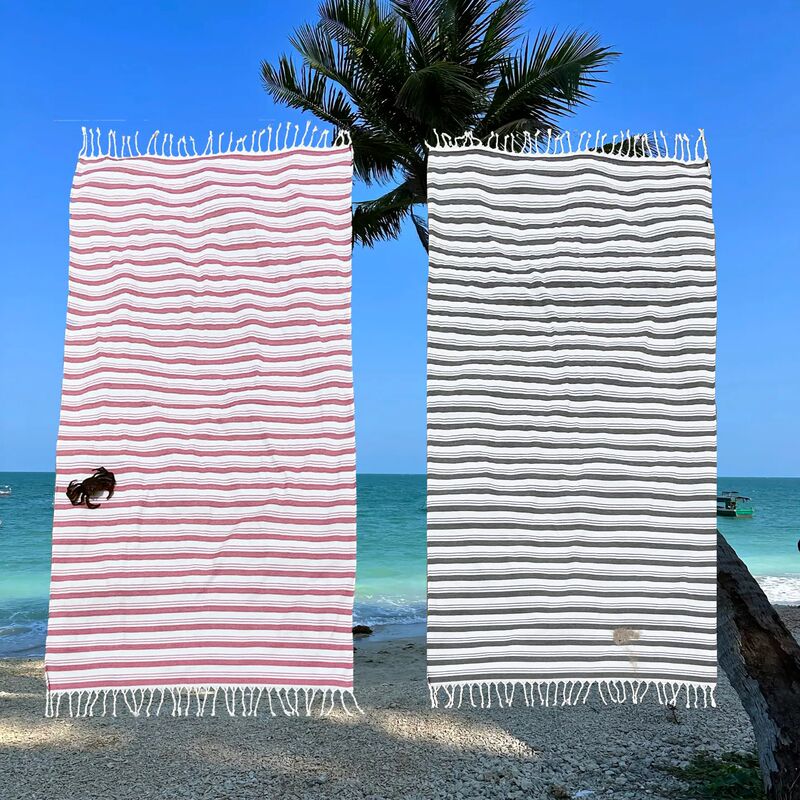 Chenille Material Turkish Beach Towel with Tassels, Striped Bath Towel, Quick-Drying and Customizable with Embroidery