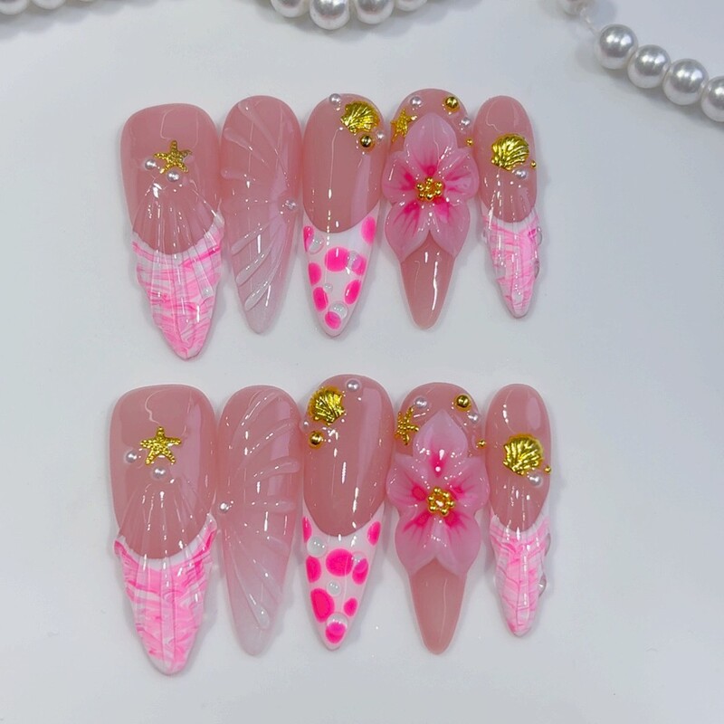Cross-Border Popular Almond Shell Cute Embossed Purple Flowers Handmade Press-On Nails Wholesale Cross-Border Popular Almond Shell Cute Embossed Purple Flowers Handmade Press-On Nails Wholesale