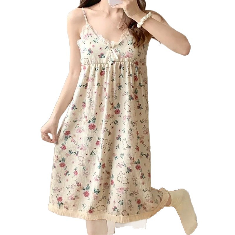 Pijamas con cojín de pecho, pijamas de mujer, falda suelta, estilo coreano, lindos dibujos animados, ropa para el hogar, pijamas transfronterizos.
