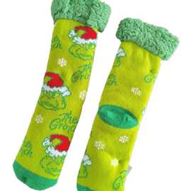 卡通袜子女地板袜成人冬季加绒雪地袜睡眠袜地毯袜袜GRINCH格林奇