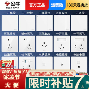 Bull Switch Socket Panel Wholesale 86 Type Concealed Wall Air Conditioner 16A Four-Hole USB Socket G12 Large Board White