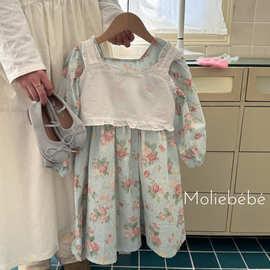 沫栗家26春夏韩版女童油画连衣裙儿童印花公主裙背心两件套棉布裙