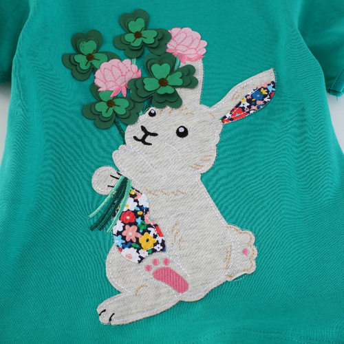 Children's Short Sleeve Cotton T-Shirt 2025 Summer Medium and Small Children's Clothing Girls' Children's Top Rabbit Stylish Half Sleeve