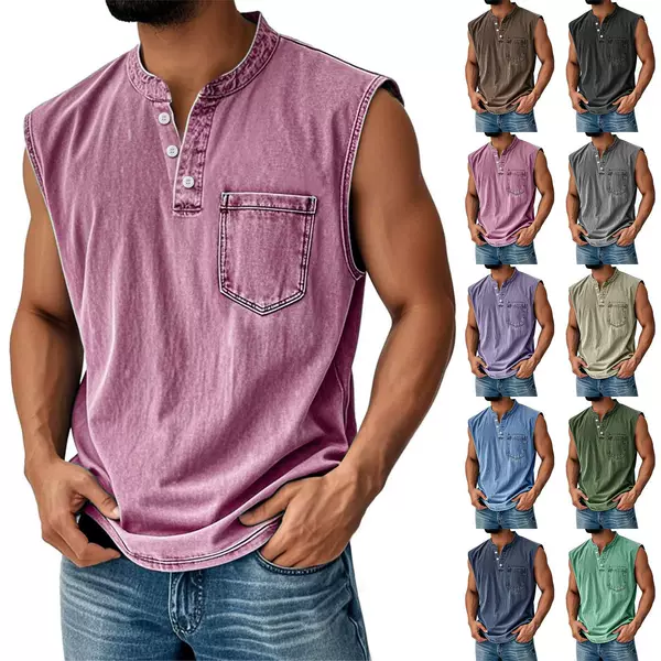 2025 European and American Trendy Sleeveless T-Shirts Amazon Young Men's Casual Fashion Open-Front Wish T-Shirts Wholesale