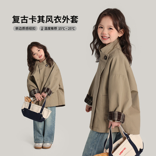 Hui Eight Seasons Foreign Trade Spring Clothing Girls' Tops 2025 New Children's Spring and Autumn Casual Retro Windbreaker Jackets Mid-Length