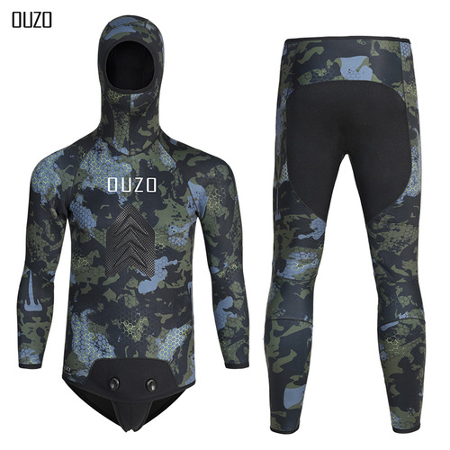 7MM fishing suit CR light leather diving suit OUZO split camouflage cold protection and warmth thickened free diving fishing suit