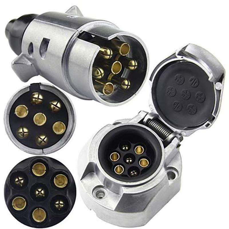 European-Style 7-Core Trailer Power Conversion Interface Aluminum Alloy Socket 7-Hole Tail Light Brake Light Signal Connector