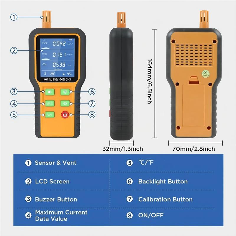 Air Quality Detector Carbon Dioxide Tester Co2 Tvoc Hcho Value Temperature Humidity Detection