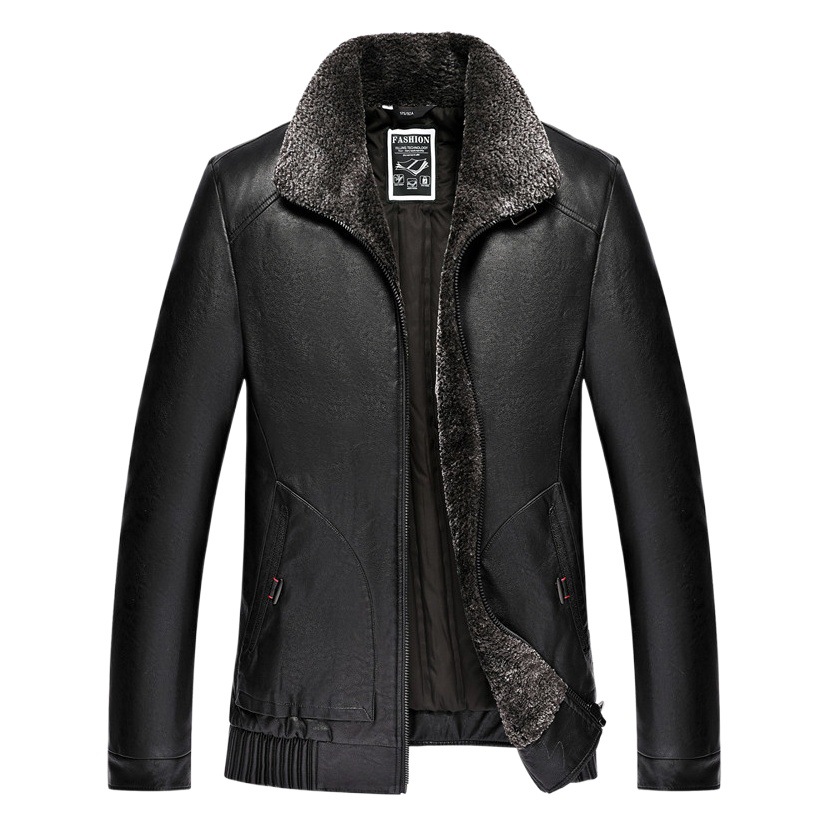 Haining chaqueta de mediana edad y ancianos abajo chaqueta de cuero casual de los hombres Chaqueta corta solapa engrosada chaqueta de piel de oveja moda