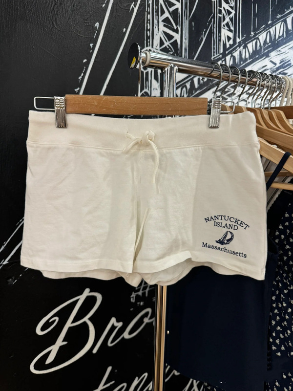 BM Style White Sailboat Printed Drawstring Loose Waist Shorts for Home Pants Women's Bm American Style Loose Slimming Casual Pants