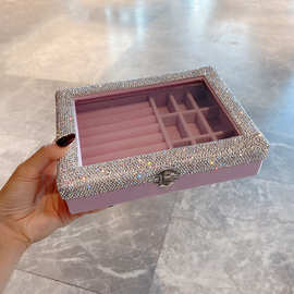 热销镶钻戒指收纳盒高档精致项链吊坠手镯耳环收纳盒展示饰品盒