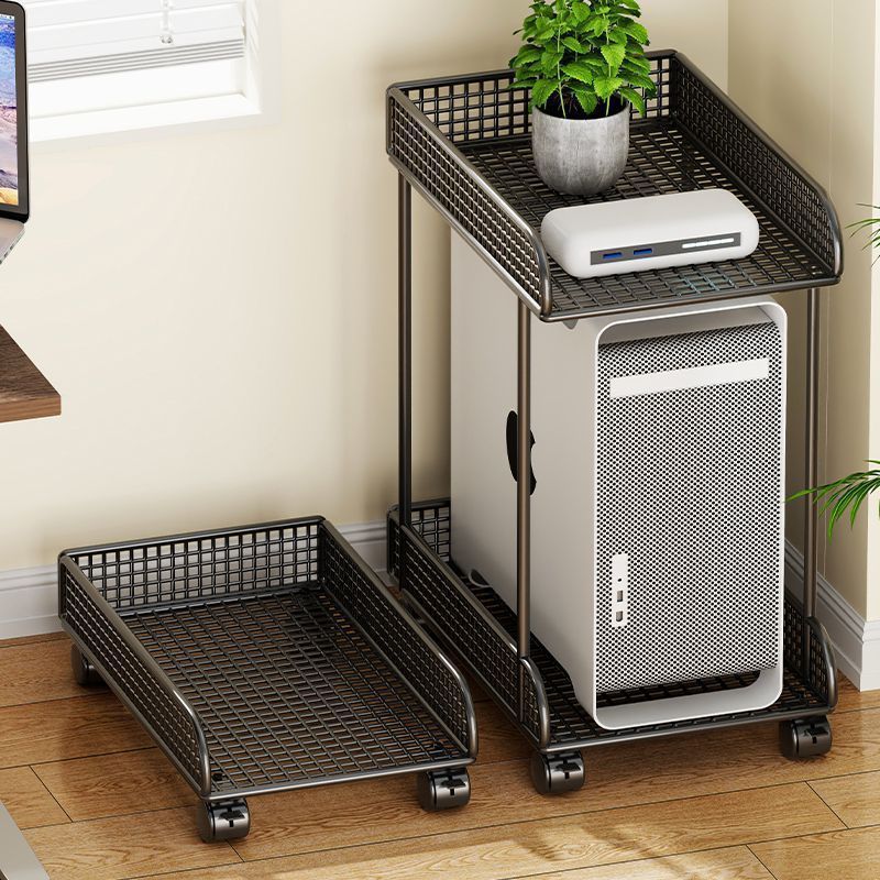 Host Bracket Desktop Computer Main Case Base Storage Rack with Wheels Removable Two-Layer Iron Storage Rack