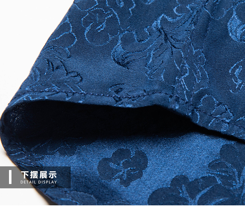 Áo sơ mi hoa ngắn tay lụa tơ tằm nam trung niên phong cách công sở — Màu xanh lam 6111 chi tiết 25