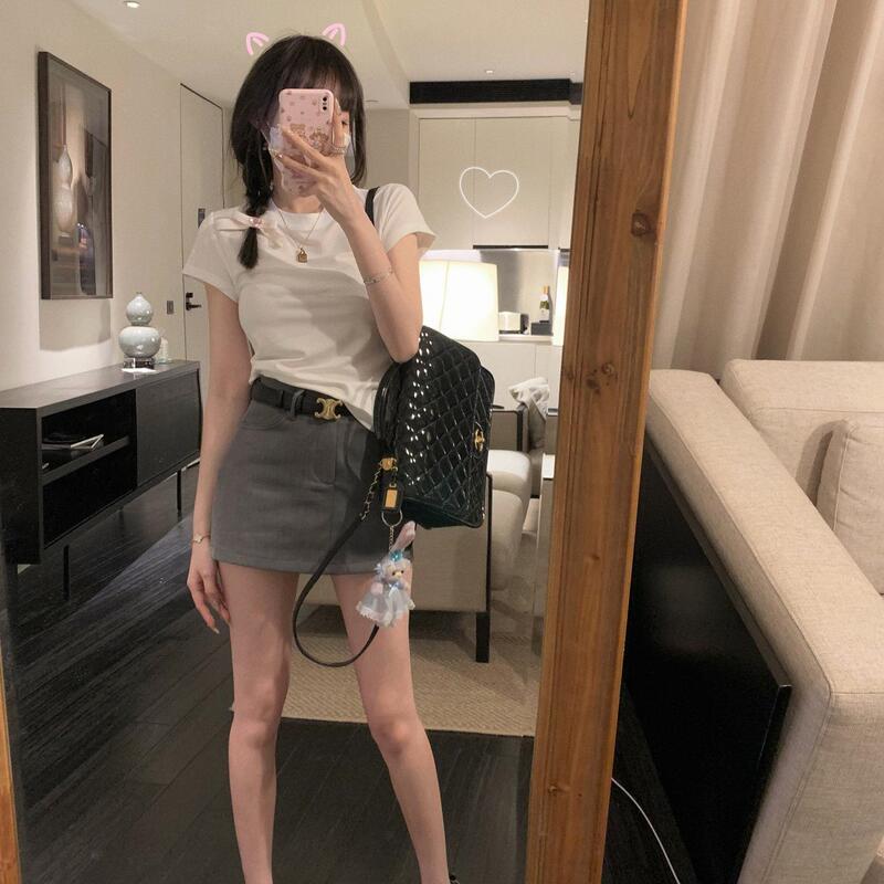High-Waisted Slimming Shorts and A-Line Skirts, 202 Style Polyester Iu3M Gray Lining Skirt